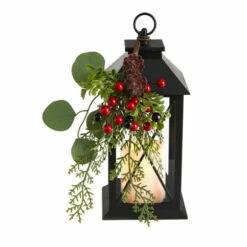 Coupon ⌛ Nearly Natural 12" Holiday Berries And Greenery Metal Lantern ⭐