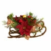 Deals ✨ Nearly Natural 18” 🎄 Christmas Sleigh With Poinsettia, Berries And Pinecones 🌟