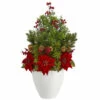 Top 10 🌟 Nearly Natural 32 In. Poinsettia, Boxwood And Succulent Artificial Arrangement In White Vase 😉