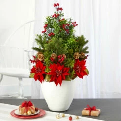 Top 10 🌟 Nearly Natural 32 In. Poinsettia, Boxwood And Succulent Artificial Arrangement In White Vase 😉 -Nearly Natural Sales unnamed file 20