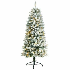 Hot Sale 🔥 Nearly Natural 5’ Slim Flocked Montreal Fir 🎁 Christmas Tree 👏