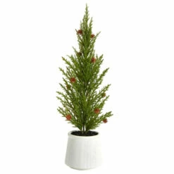 Promo 🎁 Nearly Natural 20'' Cedar Pine Tree W/ Mini Pines In Decor Planter ✔️