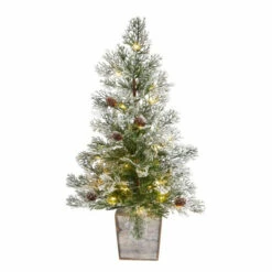 Brand new ✔️ Nearly Natural 2’ Frosted Pre-Lit 🎄 Christmas Tree In Décor Planter ✔️