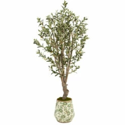 Best deal π Nearly Natural 62" Artificial Olive Tree In Floral Print Planter π₯