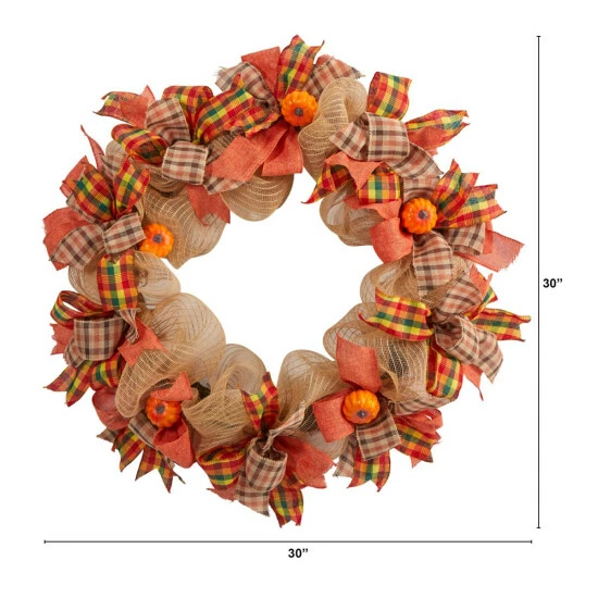 New βοΈ Nearly Natural 30β Autumn Pumpkin W/ DΓ©cor Bows Artificial Fall Wreath π 4 New βοΈ Nearly Natural 30β Autumn Pumpkin W/ DΓ©cor Bows Artificial Fall Wreath π - Image 2