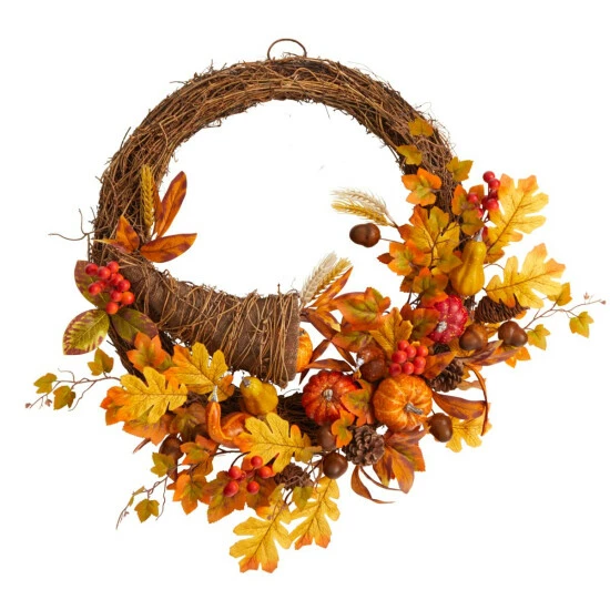 Cheapest π Nearly Natural 26β Autumn Artificial Cornucopia Fall Wreath π 3 Cheapest π Nearly Natural 26β Autumn Artificial Cornucopia Fall Wreath π