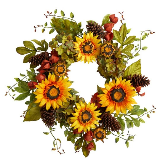 Top 10 π Nearly Natural 26β Fall Hydrangea, Sunflower And Pinecones Wreath π 3 Top 10 π Nearly Natural 26β Fall Hydrangea, Sunflower And Pinecones Wreath π