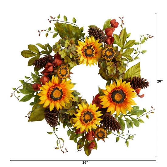 Top 10 π Nearly Natural 26β Fall Hydrangea, Sunflower And Pinecones Wreath π 4 Top 10 π Nearly Natural 26β Fall Hydrangea, Sunflower And Pinecones Wreath π - Image 2