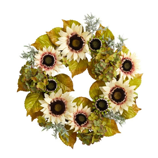 Hot Sale π Nearly Natural 24β White Sunflower And Hydrangea Autumn Wreath π 3 Hot Sale π Nearly Natural 24β White Sunflower And Hydrangea Autumn Wreath π