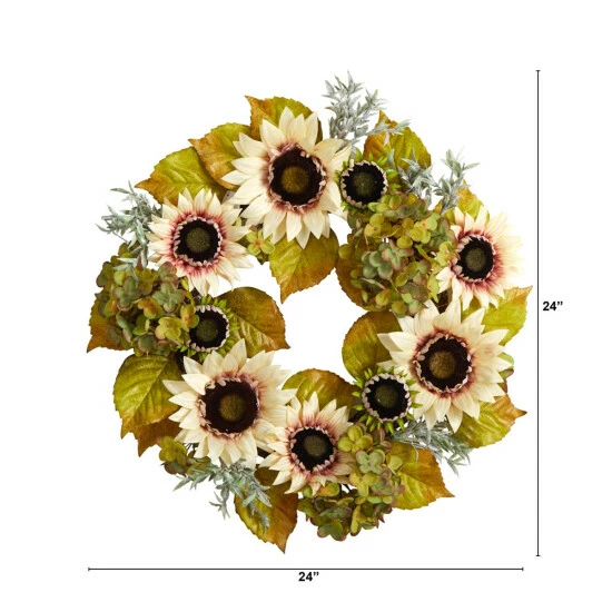Hot Sale π Nearly Natural 24β White Sunflower And Hydrangea Autumn Wreath π 4 Hot Sale π Nearly Natural 24β White Sunflower And Hydrangea Autumn Wreath π - Image 2
