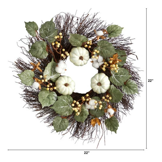 Best Sale π Nearly Natural 22β Green Pumpkin, Cotton And Berries Fall Wreath βοΈ 4 Best Sale π Nearly Natural 22β Green Pumpkin, Cotton And Berries Fall Wreath βοΈ - Image 2