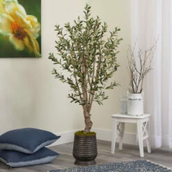 Flash Sale 🤩 Nearly Natural 62" Artificial Olive Tree In Ribbed Metal Planter 😀 -Nearly Natural Sales unnamed file 221
