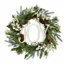 Hot Sale 🌟 Nearly Natural 24” 🎄 Christmas Joy Greenery Holiday Artificial Wreath 👍
