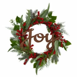 Outlet 🔥 Nearly Natural 24” Joy And Berries Artificial ❄ Christmas Wreath ❤️