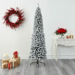 Buy 🛒 Nearly Natural 7 Ft. Flocked Pencil Artificial 🔔 Christmas Tree 🥰 -Nearly Natural Sales unnamed file 227