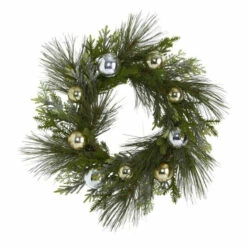 Cheapest ⭐ Nearly Natural 26 In. Sparkling Pine Artificial Wreath With Ornaments 🤩