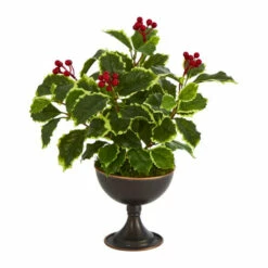 Best reviews of 🤩 Nearly Natural 15” Variegated Real Touch Holly Plant In Metal Chalice ✔️