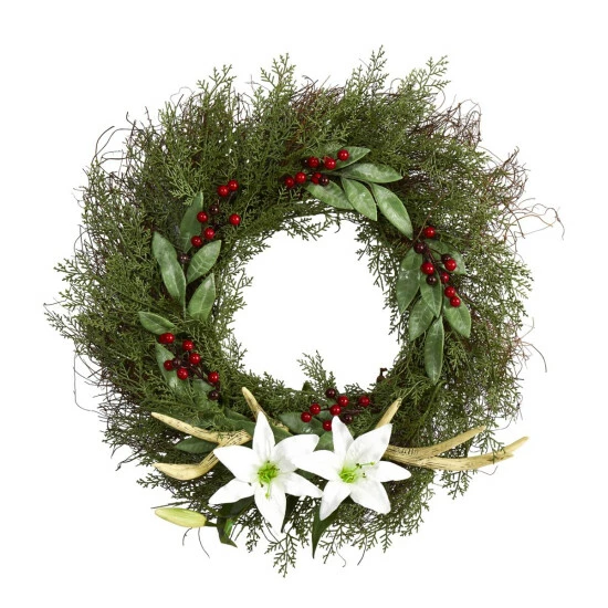 Cheap β Nearly Natural 20β Cedar, Antlers, Lily And Ruscus With Berries Wreath π 3 Cheap β Nearly Natural 20β Cedar, Antlers, Lily And Ruscus With Berries Wreath π