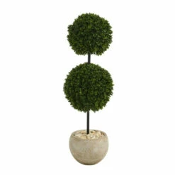 Outlet 😉 Nearly Natural 45” Boxwood Artificial Topiary Sand Planter UVResistant 🧨