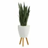 Brand new ⭐ Nearly Natural 4’ Sansevieria Artificial Plant White Planter W/ Stand ✔️