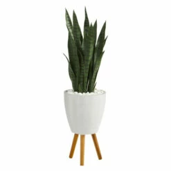 Brand new β Nearly Natural 4β Sansevieria Artificial Plant White Planter W/ Stand βοΈ