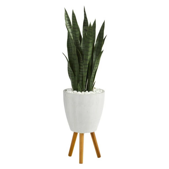 Brand new ⭐ Nearly Natural 4’ Sansevieria Artificial Plant White Planter W/ Stand ✔️ 3 Brand new ⭐ Nearly Natural 4’ Sansevieria Artificial Plant White Planter W/ Stand ✔️