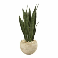 Hot Sale 🧨 Nearly Natural 32” Sansevieria Artificial Plant Sand Colored Planter 😀