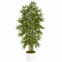 Best deal 😍 Nearly Natural 64” Bamboo Artificial Tree In White Tin Planter 🌟