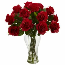 Brand new π Nearly Natural Blooming Silk Roses Flower Arrangement Red π―
