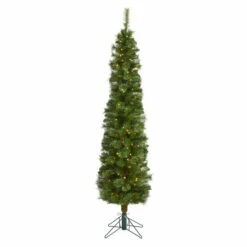 Promo 😉 Nearly Natural Green Pencil 🎄 Christmas Tree With 150 LED Lights 🥰