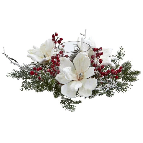Hot Sale π€© Nearly Natural Frosted Magnolia & Berry Artificial Candelabrum π 3 Hot Sale π€© Nearly Natural Frosted Magnolia & Berry Artificial Candelabrum π