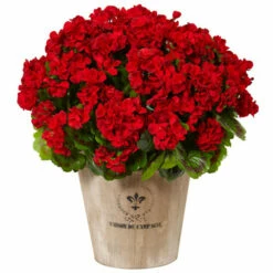 Best Pirce 🧨 Nearly Natural 22" Artificial Geranium Plant In Farmhouse Planter Red ❤️