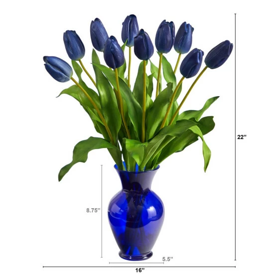 Cheap π Nearly Natural 22 In. Dutch Tulip Artificial Arrangement In Blue Colored Vase White π 4 Cheap π Nearly Natural 22 In. Dutch Tulip Artificial Arrangement In Blue Colored Vase White π - Image 2