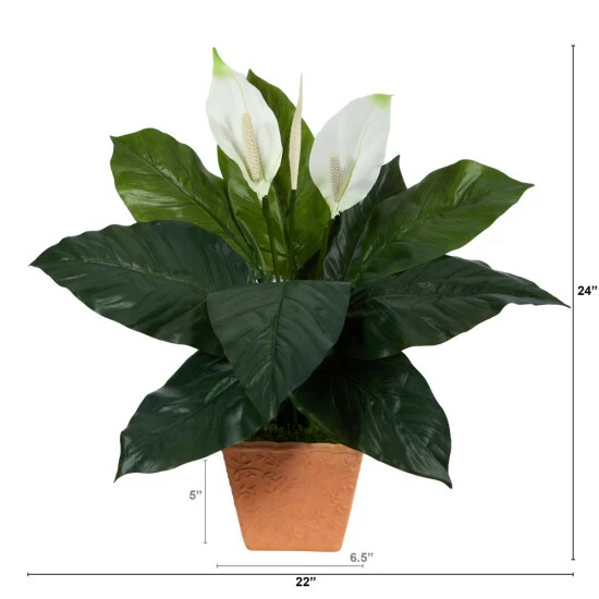Budget π Nearly Natural 2 Ft. Spathiphyllum Artificial Plant In Terra-Cotta Planter π 4 Budget π Nearly Natural 2 Ft. Spathiphyllum Artificial Plant In Terra-Cotta Planter π - Image 2