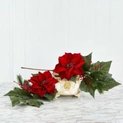 New 🧨 Nearly Natural 31 In. Poinsettia, Berries And Pine Artificial Flower Bundle Set Of 3 Red Red 🥰 -Nearly Natural Sales unnamed file 334