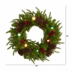 Cheapest 🥰 Nearly Natural 24 In. Wreath With 50 Multicolor Lights And Globe Bulbs 🎉 -Nearly Natural Sales unnamed file 342