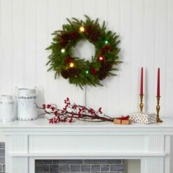 Cheapest 🥰 Nearly Natural 24 In. Wreath With 50 Multicolor Lights And Globe Bulbs 🎉 -Nearly Natural Sales unnamed file 345