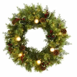 Hot Sale ✔️ Nearly Natural 24 In. 🔔 Christmas Wreath With 50 Lights 🤩