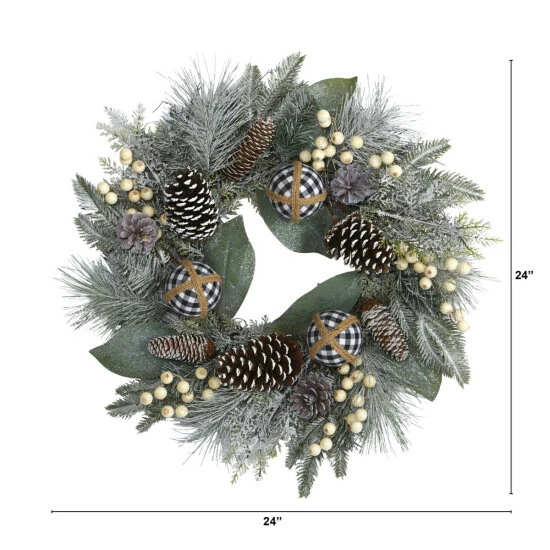 Best Sale β€οΈ Nearly Natural 24 In. Snow Tipped Holiday Artificial Wreath Ornaments π 4 Best Sale β€οΈ Nearly Natural 24 In. Snow Tipped Holiday Artificial Wreath Ornaments π - Image 2