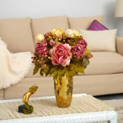 Best Sale 😉 Nearly Natural 19 In. Peony Artificial Arrangement In Gold Vase 🧨 -Nearly Natural Sales unnamed file 40