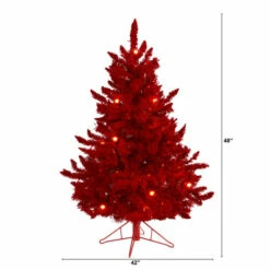 Promo 🎉 Nearly Natural 4' Red Flocked Fraser Fir Artificial 🎄 Christmas Tree With 100 Red Lights, 14 Globe Bulbs And 270 Bend ✨ -Nearly Natural Sales unnamed file 428