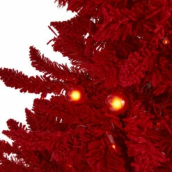 Promo 🎉 Nearly Natural 4' Red Flocked Fraser Fir Artificial 🎄 Christmas Tree With 100 Red Lights, 14 Globe Bulbs And 270 Bend ✨ -Nearly Natural Sales unnamed file 429
