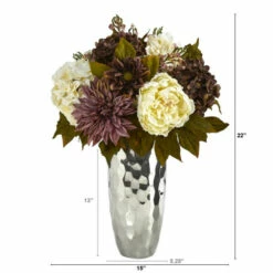 Hot Sale ✨ Nearly Natural 22 In. Peony, Hydrangea And Dahlia Artificial Arrangement In Silver Vase ✨ -Nearly Natural Sales unnamed file 43