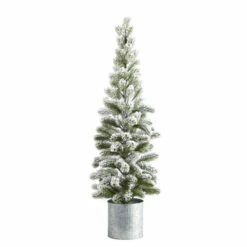 Budget 👏 Nearly Natural 3 Ft. Flocked 🎄 Christmas Artificial Pine Tree In Tin Planter 🔔
