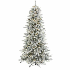 Outlet 🎁 Nearly Natural 7.5 Ft. Flocked Livingston Fir Artificial 🎄 Christmas Tree With Pine Cones And 500 Clear Warm LED Ligh ❤️