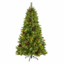 Best deal 🎁 Nearly Natural 6 Ft. Montana Mixed Pine Artificial 🔔 Christmas Tree With Pine Cones, Berries And 350 Clear LED Lights 🌟