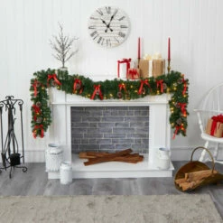 Hot Sale 🥰 Nearly Natural 9 Ft. Bow And Pinecone Artificial 🔔 Christmas Garland With 35 Clear LED Lights 💯 -Nearly Natural Sales unnamed file 554