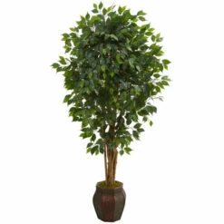 New 🥰 Nearly Natural 6 Ft. Ficus Artificial Tree In Decorative Planter ⌛
