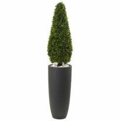 New π Nearly Natural 50" Boxwood Topiary With Gray Cylindrical Planter β€οΈ