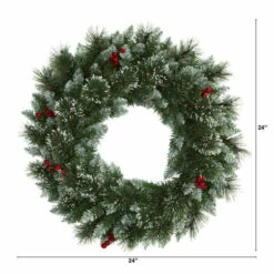 Best Pirce 🥰 Nearly Natural 24 In. Frosted Swiss Pine Artificial Wreath With 35 Clear LED Lights And Berries 🌟 -Nearly Natural Sales unnamed file 570